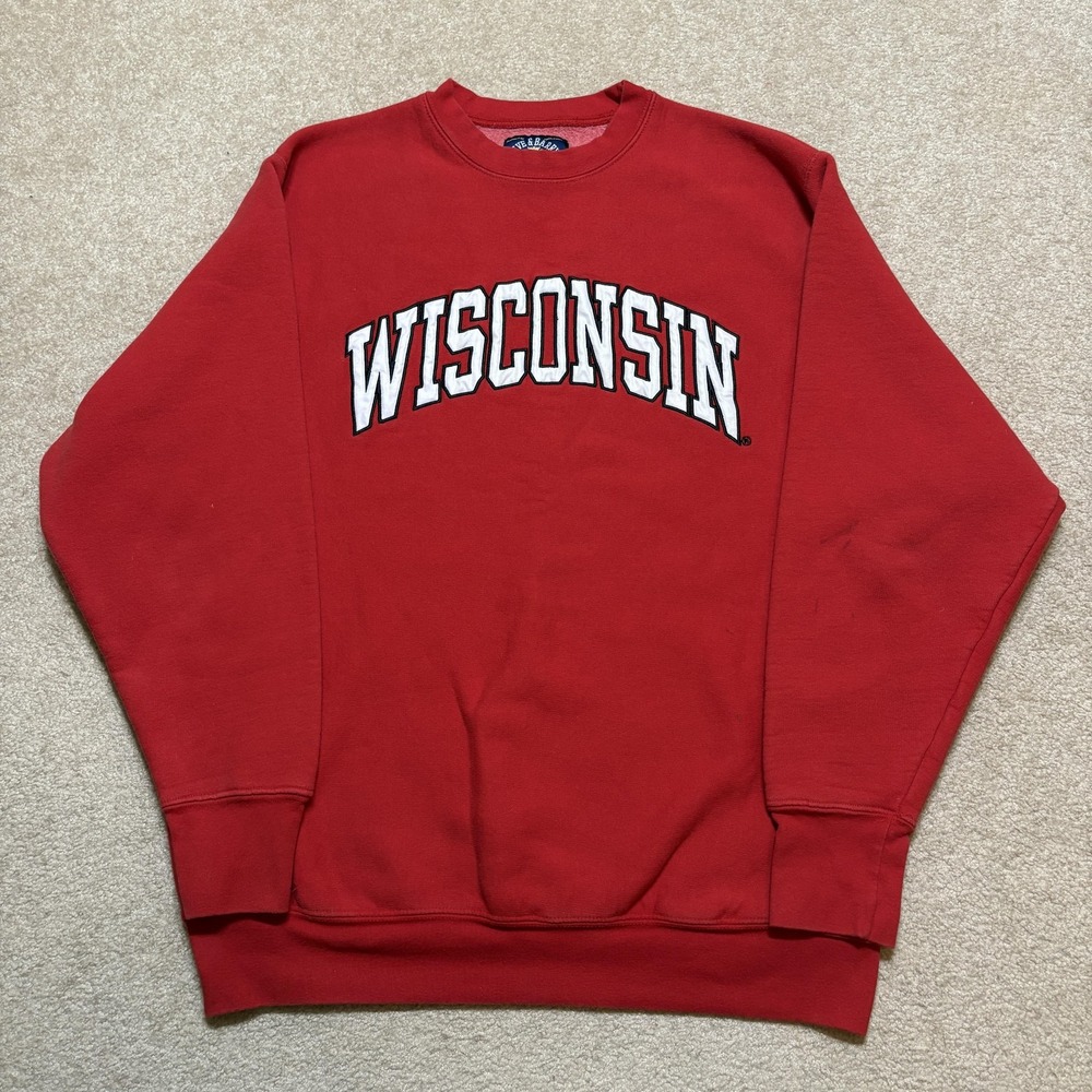 Vtg Wisconsin Badgers Sweatshirt Mens Large Red NCAA Steve & Barry's Crewneck